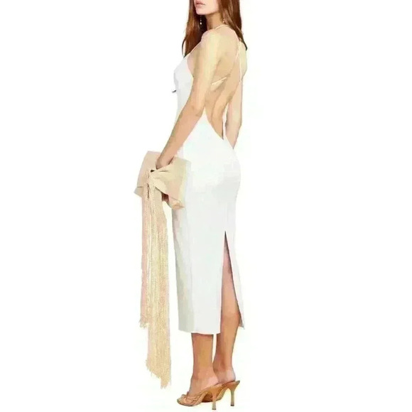 Katie May Ivory Deep V-Neck Open Back Sleeveless Cocktail Midi Dress Size M - Picture 2 of 16